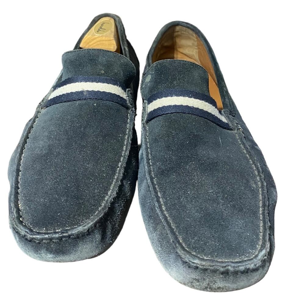 BALLY black suede square toe loafers with white band‎ - Men's Size 10